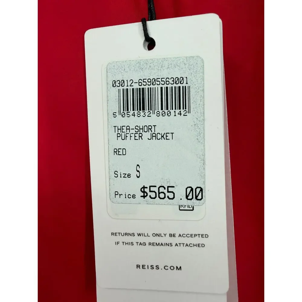 REISS Thea Short Puffer Jacket NEW Size S Red Quilted Hoodie $565 Coat Winter - Picture 3 of 16